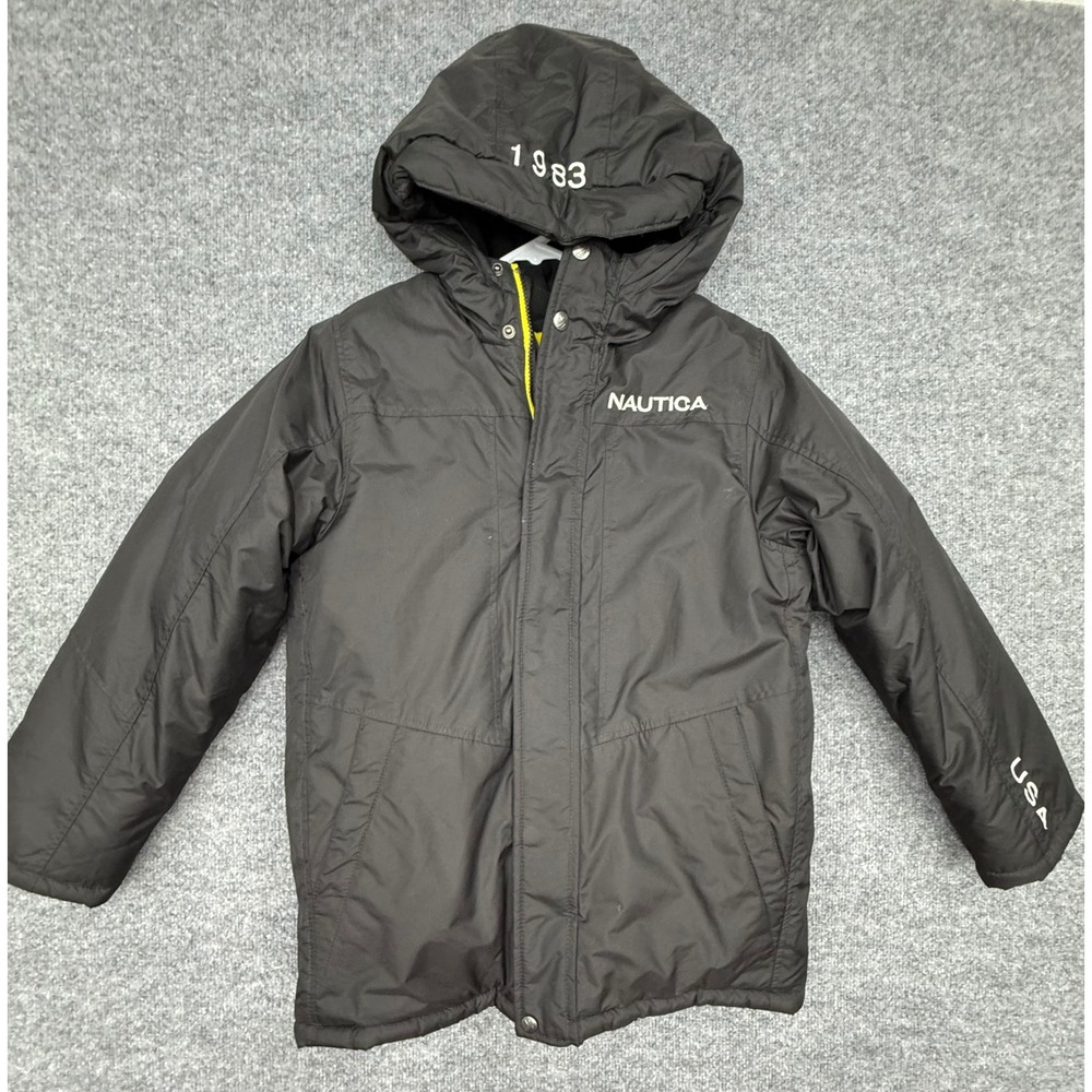 Nautica Kids Black Hooded Winter Parka Jacket Fleece Lined Size M 10/12 1983 USA